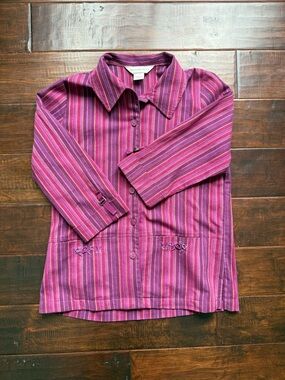 Vintage Allison Daley Striped Shirt with Embroidered Embellishments and Details